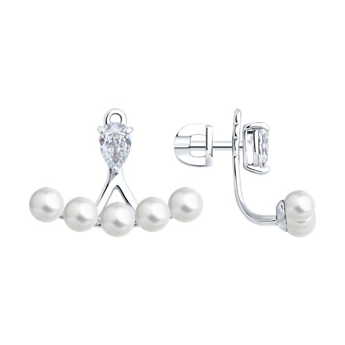 Cercei Pusete din argint  cu pietre Cubic Zirconia Incolor, Perla Imit.