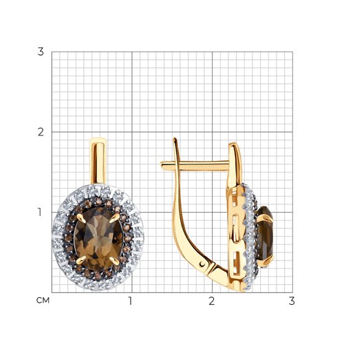 Cercei din aur roșu cu pietre Cubic Zirconia Incolor, Cuarț fumuriu