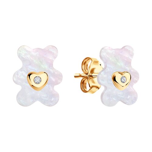 Cercei Pusete din aur alb și roșu cu pietre Diamant, Sidef Alb