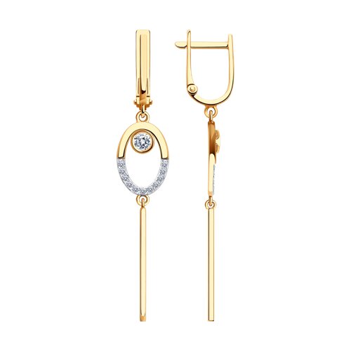 Серьги Длинные из красного золота с камнями Фианит