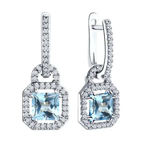 Cercei Suspendați din argint cu Cubic Zirconia Incolor, Topaz albastru