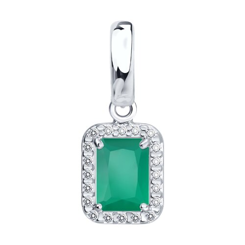 Pandantiv din argint  cu pietre Cubic Zirconia Incolor, Agat verde