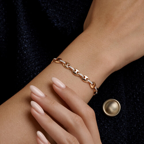 Браслет из красного золота с камнями Фианит