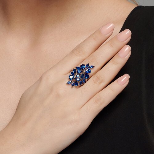 Inel din argint  cu pietre Cubic Zirconia Albastru Safir