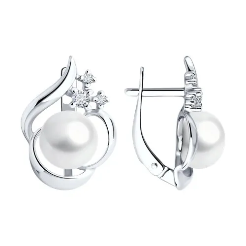 Cercei din argint cu Cubic Zirconia Incolor, Perla Albă