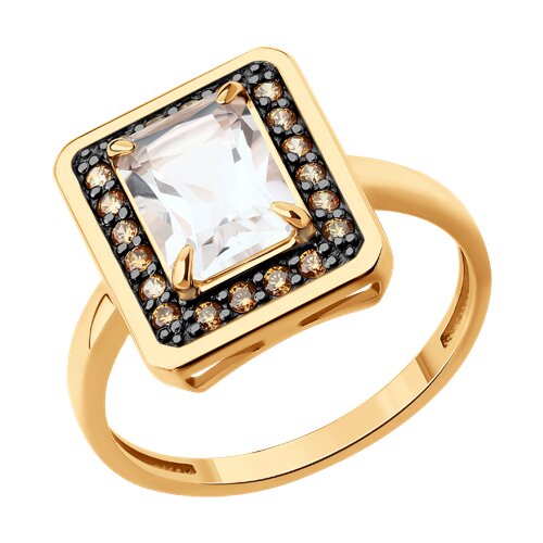 Inel din aur roșu cu pietre Cubic Zirconia Galben, Cristal de munte