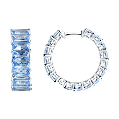 Cercei Creole din argint cu Cubic Zirconia Albastru