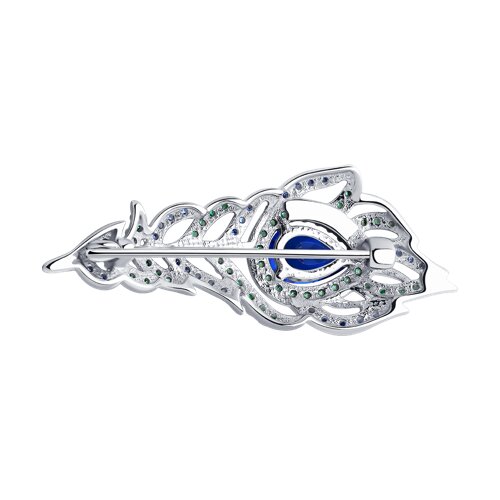 Broșă din argint  cu pietre Cubic Zirconia Albastru Safir, Cubic Zirconia Verde