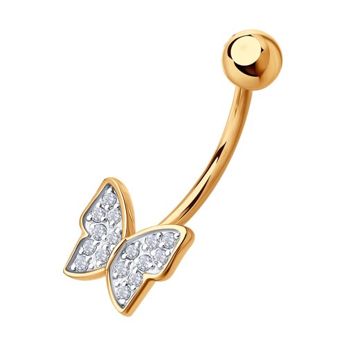 Пирсинг из красного золота с камнями Фианит