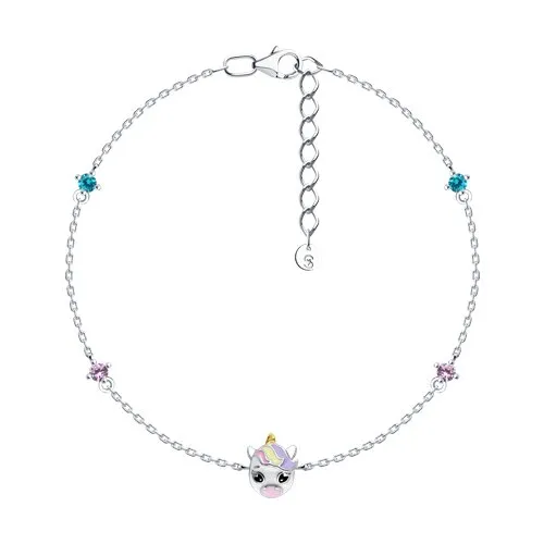 Brățară din argint cu Cubic Zirconia Roz, Cubic Zirconia Verde și Emailare
