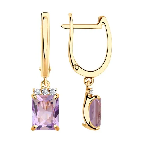 Cercei Suspendați din aur roșu cu Cubic Zirconia Incolor, Ametist