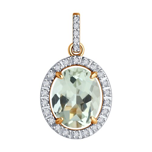 Pandantiv din aur roșu cu pietre Cubic Zirconia Incolor, Prasiolit