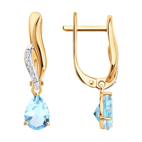 Cercei Suspendați din aur roșu cu pietre Diamant, Topaz albastru