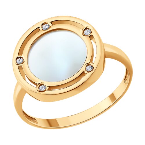 Кольцо из красного золота с камнями Бриллиант, Перламутр белый