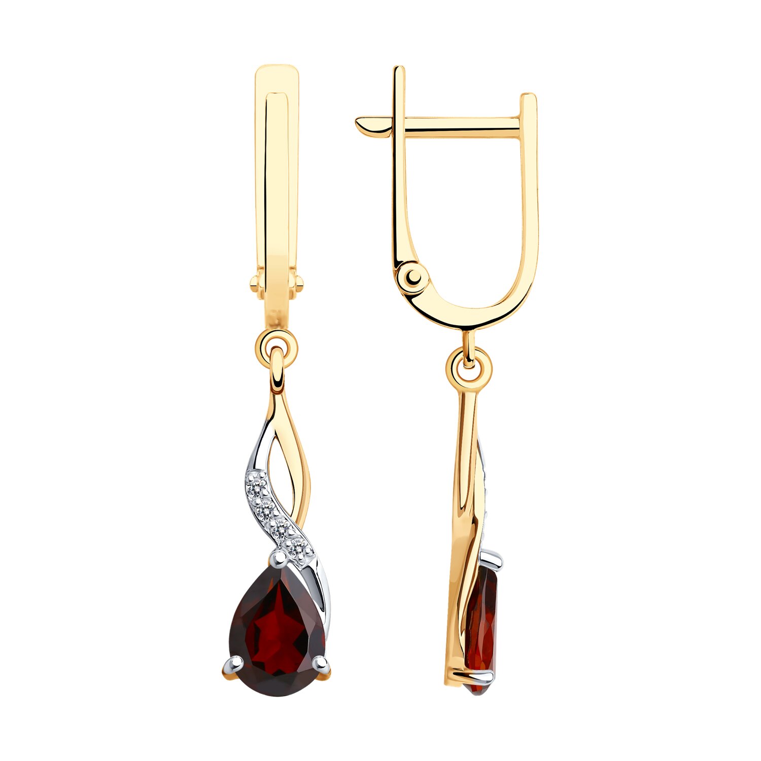 Cercei Suspendați din aur roșu cu pietre Cubic Zirconia Incolor, Granat