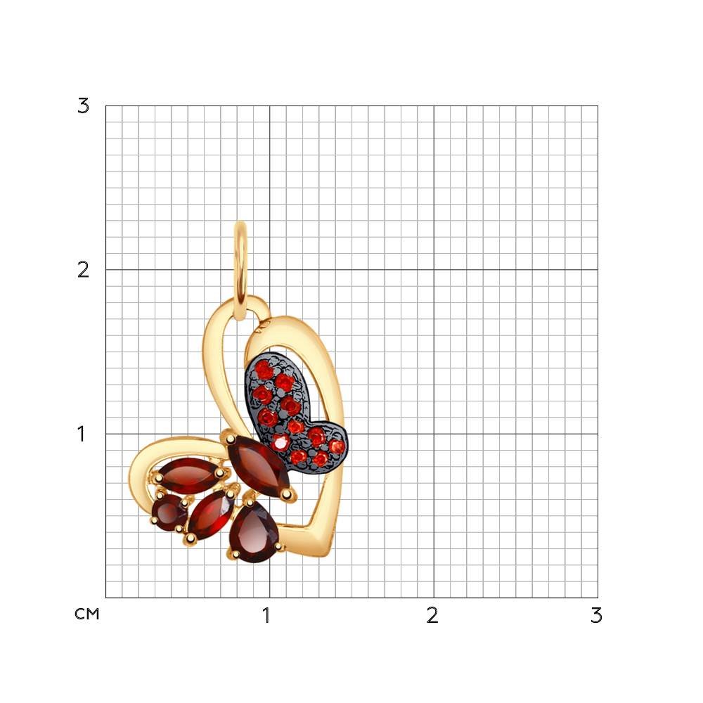 Pandativ love din aur roșu cu pietre Cubic zirconia, Granat