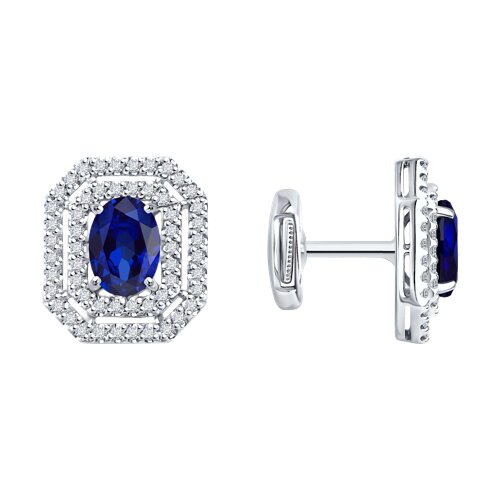 Cercei Pusete din aur alb cu pietre Diamant, Safir