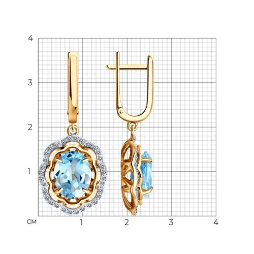 Cercei Suspendați din aur roșu cu Cubic Zirconia Incolor, Topaz albastru