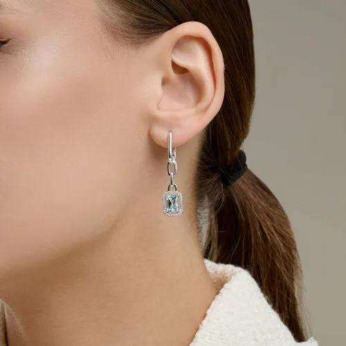 Cercei Creole din argint cu Cubic Zirconia Incolor, Topaz albastru
