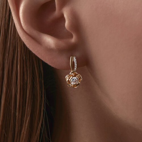 Cercei din aur roșu cu pietre Cubic Zirconia Incolor