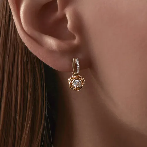 Cercei din aur roșu cu Cubic Zirconia Incolor