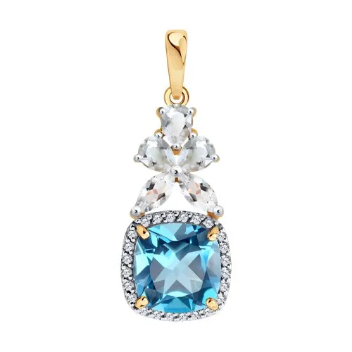 Pandantiv din aur roșu cu Diamant, Cristal de munte și Topaz Swiss