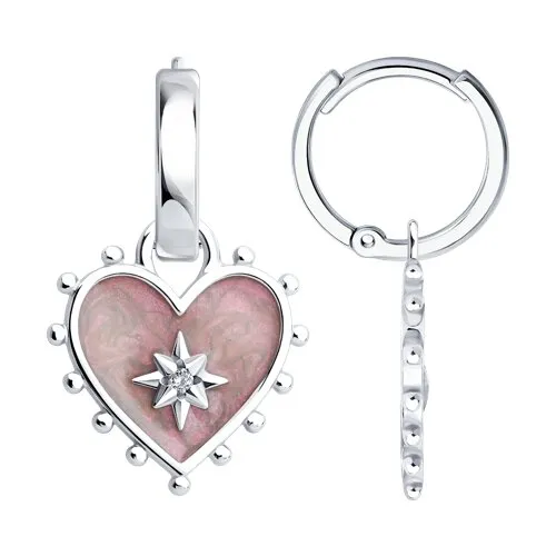 Cercei Creole din argint cu Cubic Zirconia Incolor, Emailare