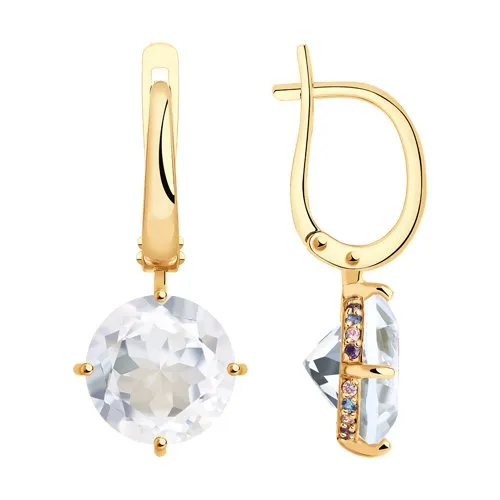 Cercei Suspendați din aur roșu cu Cubic Zirconia Albastru, Cubic Zirconia Roz și Cubic Zirconia Liliachiu