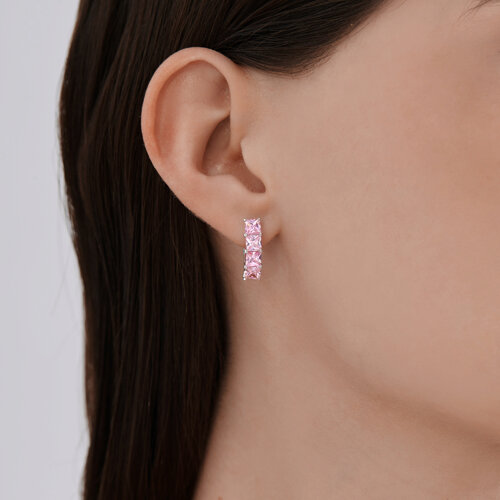 Серьги из серебра с камнями Фианит Розовый