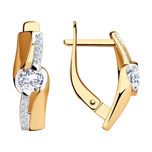 Серьги из красного золота с камнями Фианит