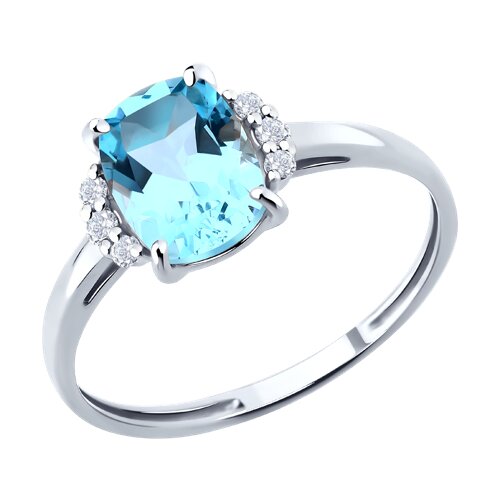 Inel din aur alb cu pietre Cubic Zirconia Incolor, Topaz albastru