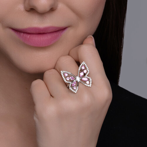 Кольцо из серебра с камнями Фианит, Фианит Розовый