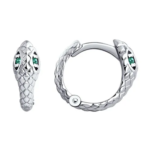 Cercei Creole din argint cu Cubic Zirconia Verde