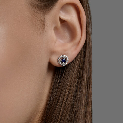 Cercei Pusete din argint  cu pietre Cubic Zirconia Incolor, Safir