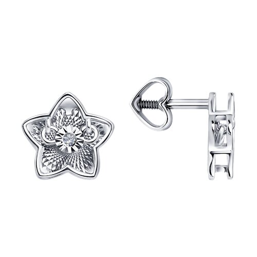 Серьги Пусеты из белого золота с камнями Бриллиант