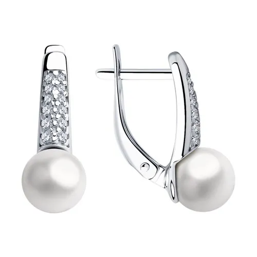 Cercei din argint cu Cubic Zirconia Incolor, Perla Imit.