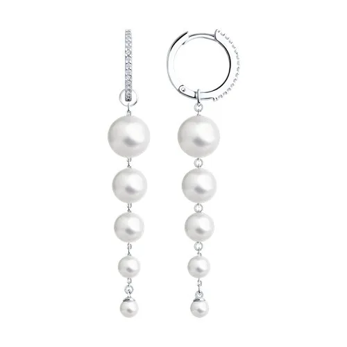 Cercei Creole din argint cu Cubic Zirconia Incolor, Perla Imit.