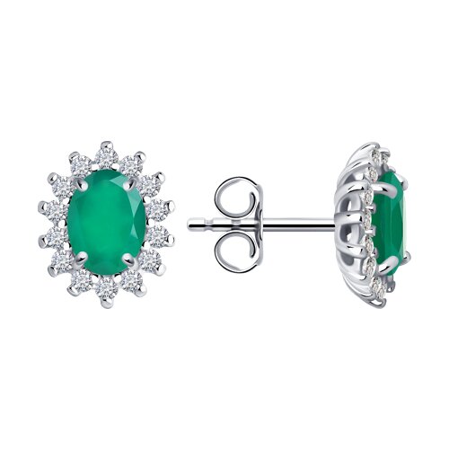 Cercei Pusete din argint  cu pietre Cubic Zirconia Incolor, Agat verde