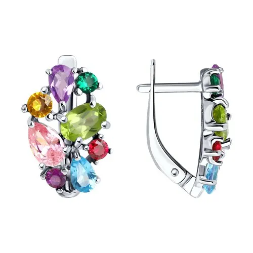 Cercei din argint cu Cubic Zirconia Colorat, Corindon (rubin) și Ametist
