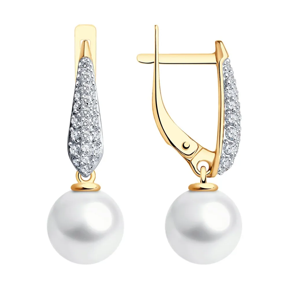 Cercei Suspendați din aur roșu cu Cubic Zirconia Incolor, Perla Albă