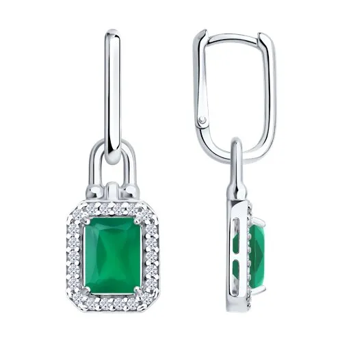 Cercei Creole din argint cu Cubic Zirconia Incolor, Agat verde