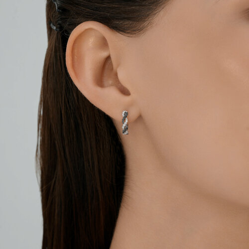 Cercei Creole din aur alb cu pietre Diamant, Diamant negru