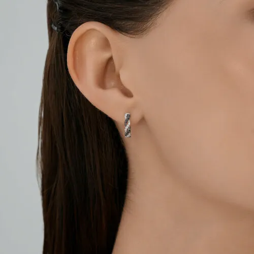Cercei Creole din aur alb cu Diamant, Diamant negru