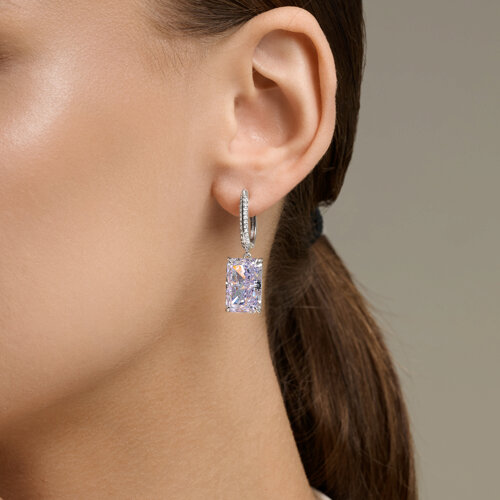Cercei Suspendați din argint  cu pietre Cubic Zirconia Incolor, Cubic Zirconia Liliachiu