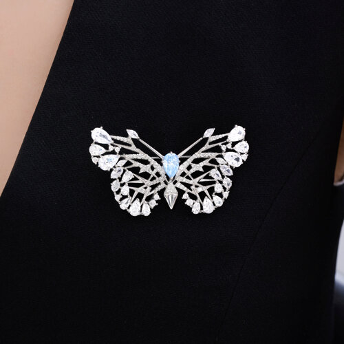 Broșă din argint  cu pietre Cubic Zirconia Incolor, Cubic Zirconia Albastru