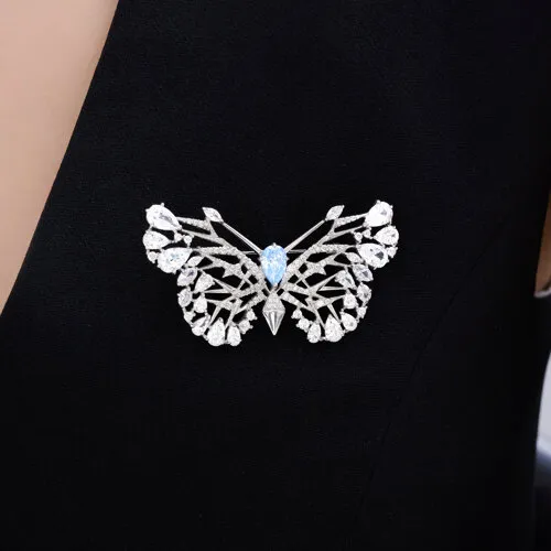 Broșă din argint cu Cubic Zirconia Incolor, Cubic Zirconia Albastru