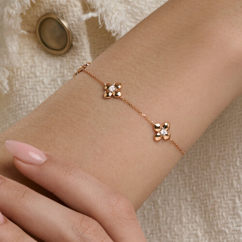 Браслет из красного золота с камнями Фианит