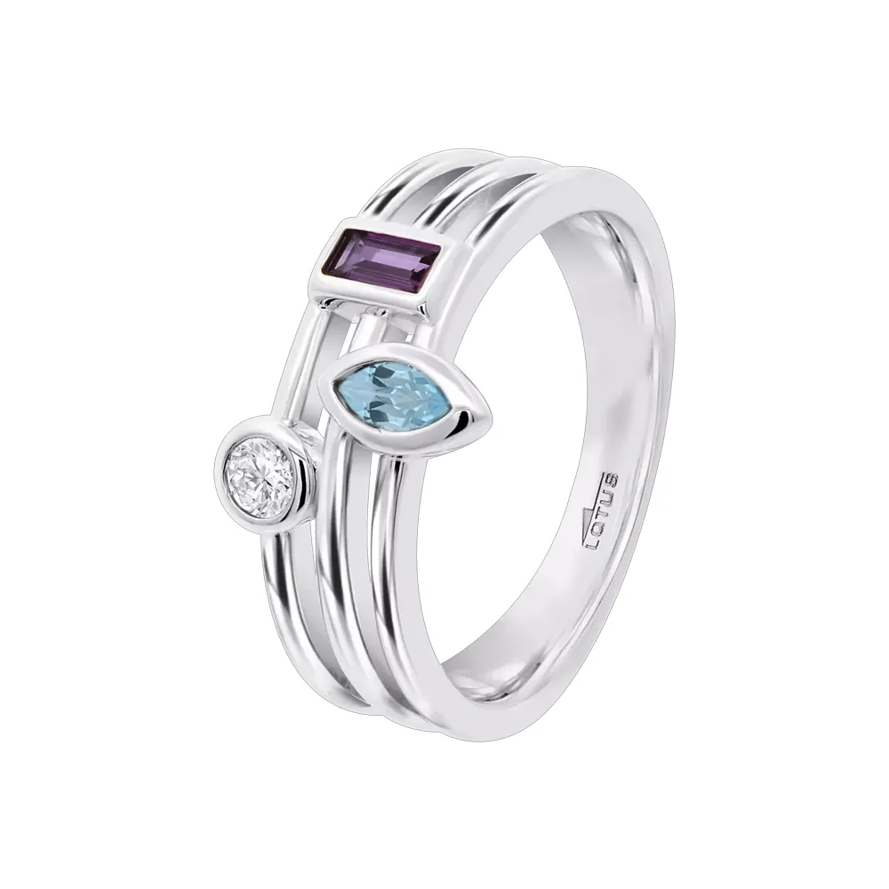 Inel din argint cu Cubic Zirconia Incolor, Cubic Zirconia Albastru și Cubic Zirconia Liliachiu