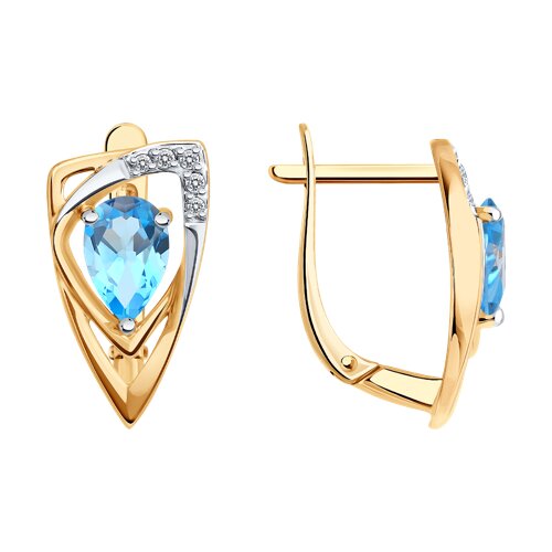 Серьги из красного золота с камнями Бриллиант, Топаз Swiss