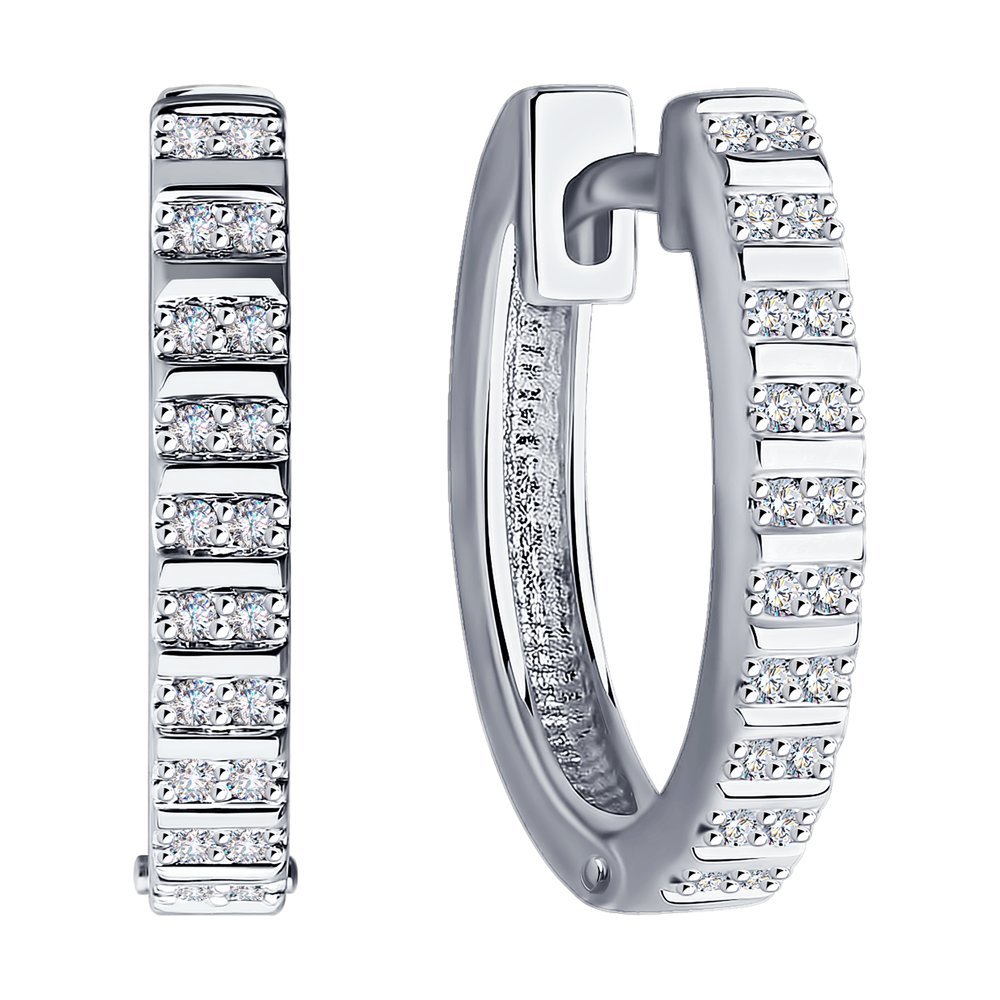 Cercei Creole din aur alb cu pietre Diamant